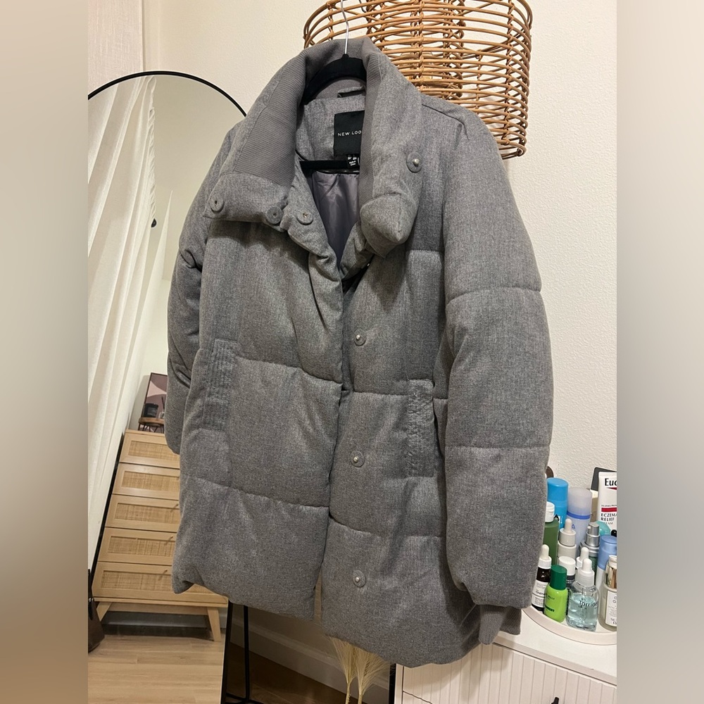 New look gray oversized winter coat size small